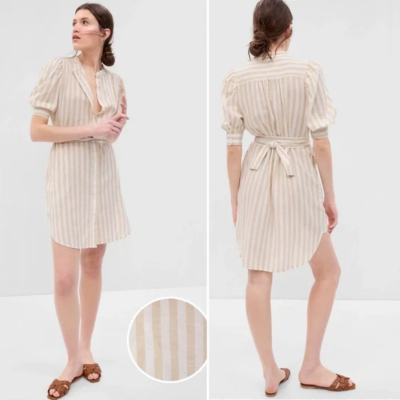 GAP | Dresses | Gap Puff Sleeve Linen Cotton Shirtdress In Khaki White Stripe Xxs | Poshmark GAP | Dresses | Gap Puff Sleeve Linen Cotton Shirtdress In Khaki White Stripe Xxs | Poshmark
